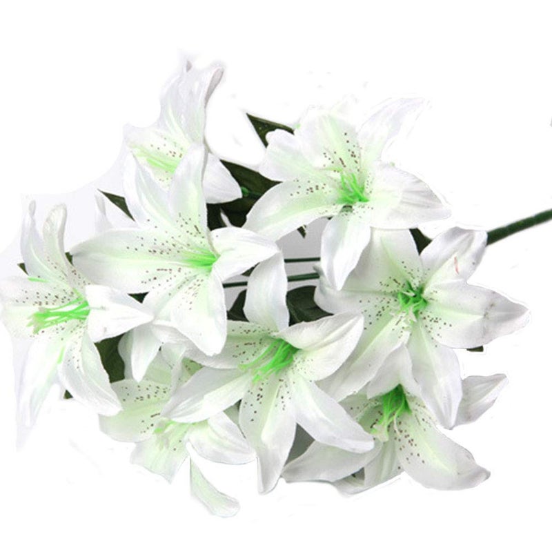 Artfen Artificial Lily 10 Heads Fake Lily Artificial Flower Wedding Party Decor Bouquet Home Hotel Office Garden Craft Art Decor White - Image 1